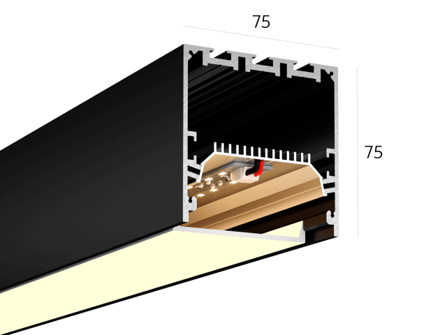 Linear lamp HOKASU S75 noPS (RAL9005/2000mm/LT70 — 3K/44W)