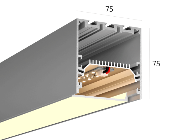 Linear lamp HOKASU S75 noPS (Anod/2000mm/LT70 — 3K/44W)