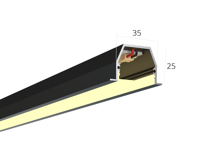 Linear lamp HOKASU 35/25 IN noPS (RAL9005/2500mm/LT70 — 3K/55W)