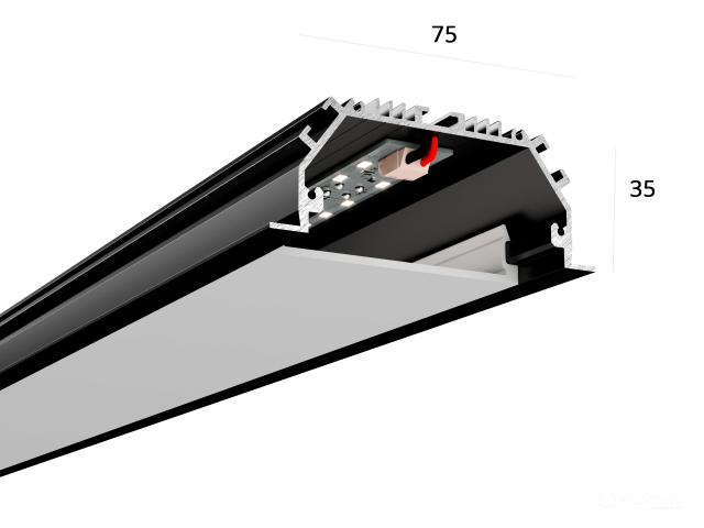 Linear lamp HOKASU 75/35 IN noPS (RAL9005/2000mm/LT70 — 3K/44W)