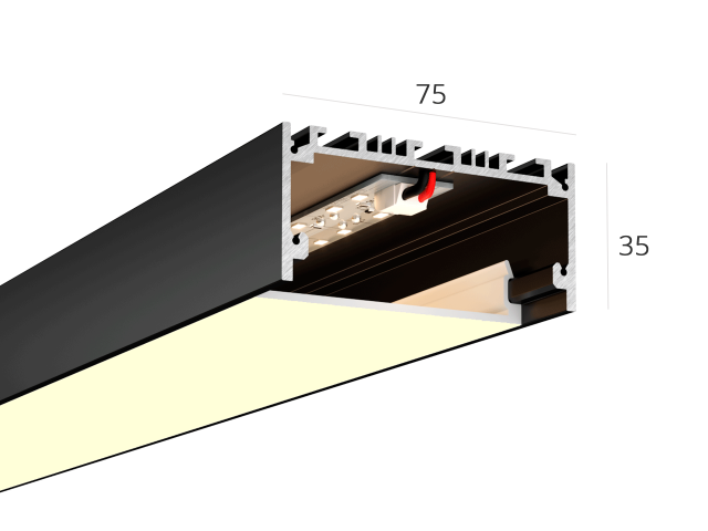 Linear lamp HOKASU 75/35 (RAL9005/750mm/LT70 — 3K/17W)