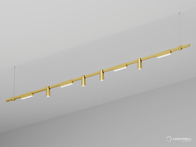Pendant lamp HOKASU PL10 (GOLD/3000mm – 200mm/LT70/120deg – D55/140mm – 4K/64W)