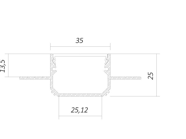 Aluminium LED profile LINE 3525 FANTOM LT70 (diffuser in kit) — 2500mm