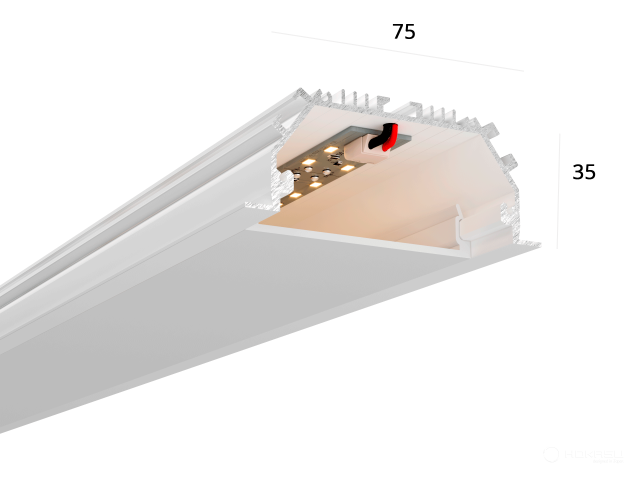 Linear lamp HOKASU 75/35 IN (RAL9003/2500mm/LT70 — 3K/55W)